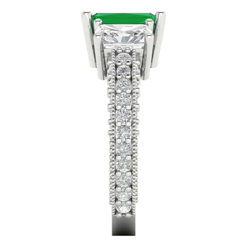 3.61 ctw Emerald Cut Solid Gold Engagement Ring for Women - 14K White Gold - Simulated Emerald Wedding Promise Ring for Her3