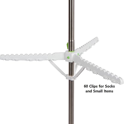 Home Solution Foldable Garment & Clothes Drying Rack, 2-Tier Adjustable Height, 60 Garments, Stainless Steel, Sturdy 4 Legs, Wheels #TOP2