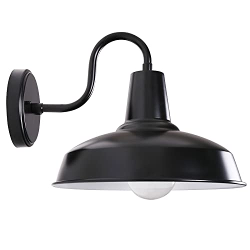 Goalplus 14.2In. Outdoor Barn Light Gooseneck Light Fixture With Wall Mount, Black Exterior Large Wall Light With White Interior, Industrail Farmhouse Wall Sconce For Porch, 1 Pack, Lm2204-Bk #TOP12