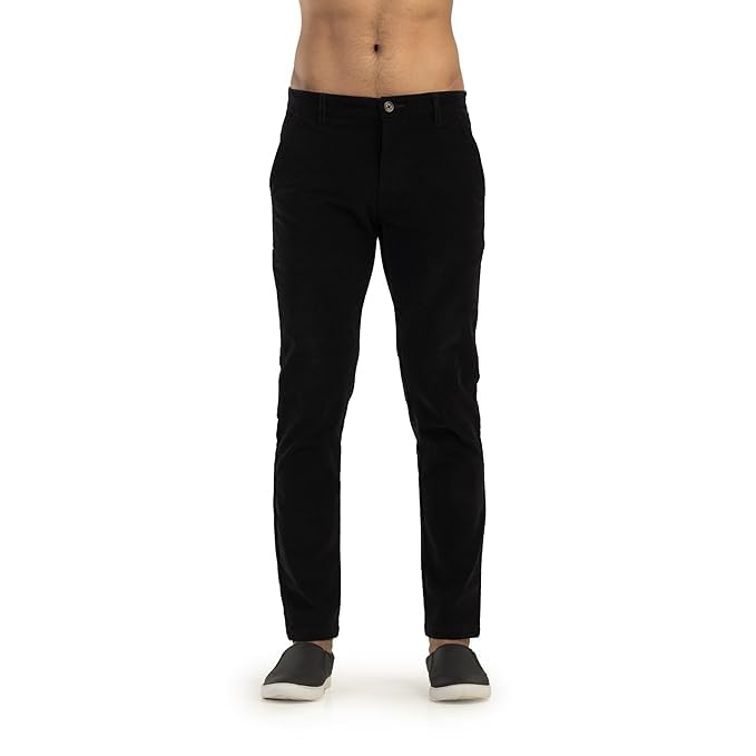 Men's Premium Black Corduroy Trousers, Unstiched Suiting Fabric Classic Fit Casual Pants, Cotton Blend, Black-picture-43