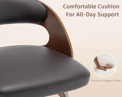 Image of AQG Swivel Bar stools Set of 2 Bar Chairs 26 inch Counter Height Mid-Century Modern Bentwood Barstool PU Leather Upholstered Bar Chair with Back and Footrest, for Bar, Cafe, Dining, Kitchen Island, Brown
