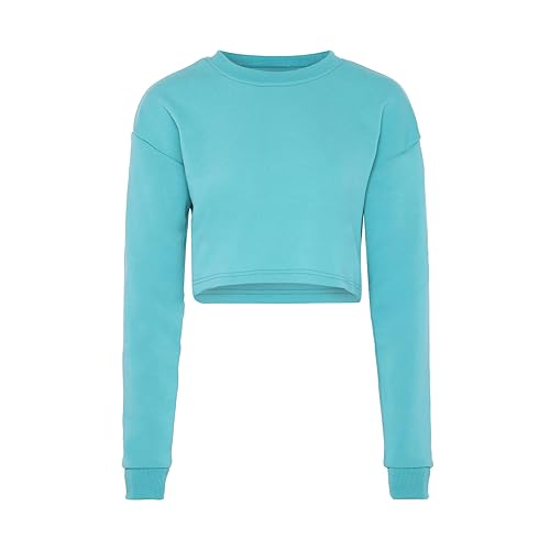 Pull à manches longues pour femme col rond turquoise : maillot de survêtement sport XS