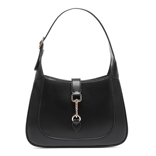Keyli Bolsa de ombro feminina de couro vegano, bolsas de ombro pequenas, com alça ajustável, Preto