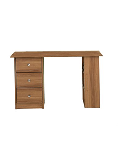 YAKOE Computer Desk 3 Drawer + 3 Shelves Walnut Pc Home Office Study Workstation, Wood, Oak