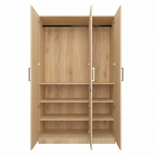 Image of Amazon Brand - Solimo Keris 3 Door Wardrobe | Almirah | Cupboard with 9 Shelves, 1 Drawer & 2 Hanging Rods | 120L x 50W x 180H CM | Wood Oak Light | DIY