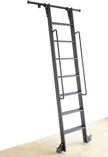 Hardjulan HOOK LADDER 96IN+4FT TRACK 96In Metal Step Ladder With Glab Handle,Kit Includes 4Ft Hook On Rolling Library Ladder Hardware cover