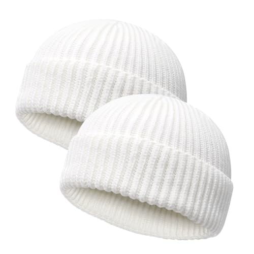 Image of Wool Fisherman Beanies for Men Women Short Cuff Knit Beanie Winter Warm Hats Trawler Hat Stylish Watch Cap