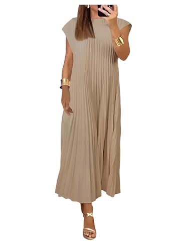 GORGLITTER Women's Pleated Flowy Chiffon Church Dresses Elegant Summer Short