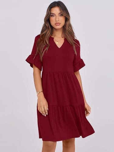 Image of ANRABESS Women's Summer Casual Dress, V-Neck Ruffle Sleeve Tiered Mini Dress, Soft Comfy Fabric with Pockets for All-Day Wear