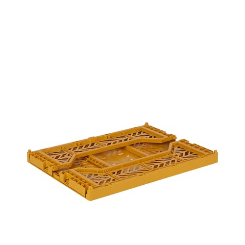 AYKASA Klappkiste, stabile Faltkiste aus Kunststoff, stapelbar, Mustard, Midi (40x30x14cm) – Ansicht 3