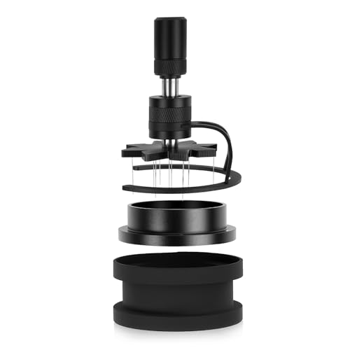 IKAPE 54MM WDT Tool, Espresso Stirrer Distribution Tool, 10 Coffee Needle Distributor, Coffee Stirrer with Dosing Funnel & Stand, Tamper for Barista, Black