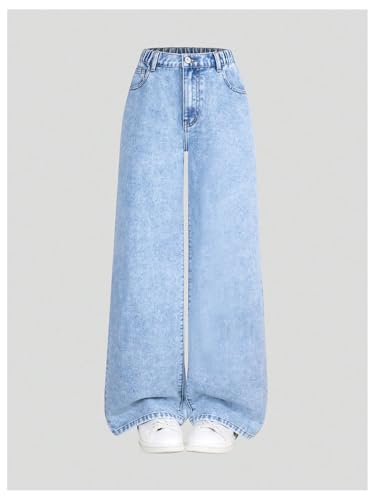 WDIRARA Girl's Bow Print Baggy Jeans Wide Leg Y2k Elastic High Waist Denim Pants2