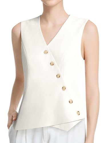 Vest for Women Sleeveless V Neck Button Up Asymmetrical Hem Work Office Business Blazer Suit Vest Waistcoat
