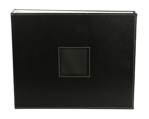 American Crafts 15-Inch by 12.6-Inch D-Ring Leather Scrapbooking Album, Black