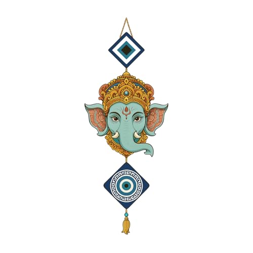 Image of GiftOday Ganesh Ji Attractive Design Wooden Wall Hanging for Home Kitchen Decor Livingroom Hallway Door Entrance Peace Charm Accents Size 18 x 30 CM