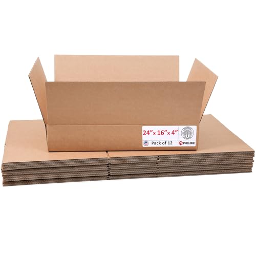Image of Flat Cardboard Boxes 24 inchL x 16 inchW x 4 inchH (Pack of 12) - USA-Made Packing Boxes for Moving, Shipping, or Storage - USPS, UPS, FedEx Approved - Professional Packing Supplies for Moving | USA-Made Packing Boxes for Moving, Shipping, or Storage - USPS, UPS, FedEx Approved - Professional Packing Supplies