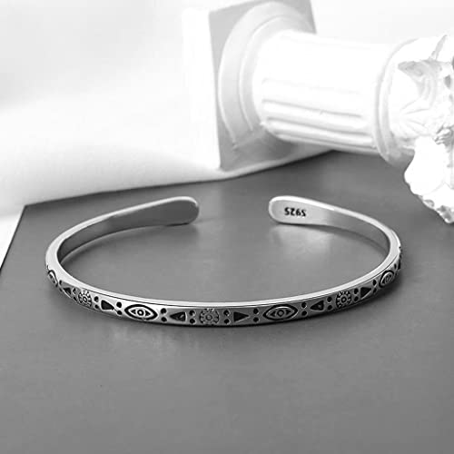 Sterling Silver Cuff Bracelets For Women Men, Handmade Adjustable Boho Engraved Ethnic Silver Bangle Bracelets (Silver-2) #TOP5