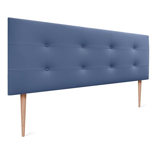DHOME Cabecero, Cabezales de Cama Acolchado Capitoné 8cm de Grosor. Cabezal tapizado ACUALINE Tela y Polipiel. Cabeceros de Cama (Polipiel C.Azul, 135x115cm con Patas (Camas 120/135/140))