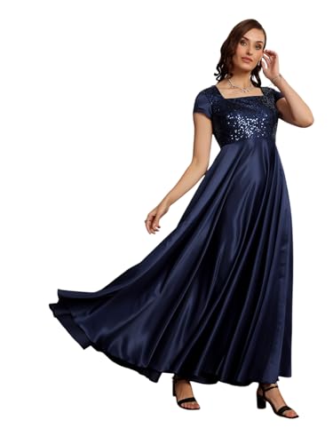 Robe longue manches courtes Miss Chase col carré pour femme coupe ajustée
