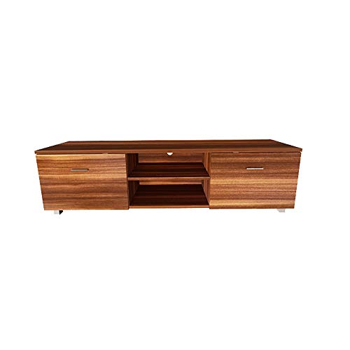 RUNNA Modern TV Stand for TVs up to 70 inch Flat Screen Wood Media Console TV Table Cabinet with 2 Storage Cabinet with Open Shelves, for Living Room/Bedroom/Office (Walnut) - Thumbnail 6