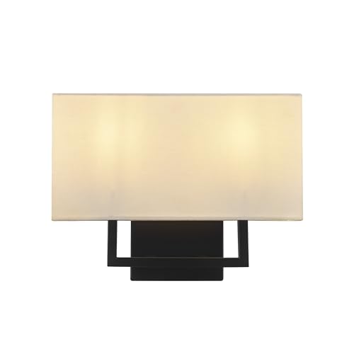 Image of Globe Electric 2-Light Wall Sconce, Matte Black, White Linen Shade, Rectangular Cutout Body, Dimmable, 65000081