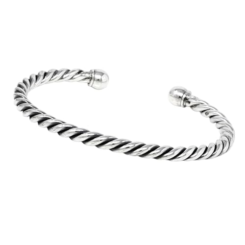 Men's Silver Bangle Bracelet | Classic 925 Sterling Silver Torque Bangle for Men Rope Twisted Design