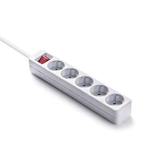 FAMATEL - Regletas ecosockets 5 tomas | Enchufes con Interruptor Luminoso | 1,5 Metros | Hasta 3680W | Protección Infantil | Orientación tomas a 45º | Evita consumos fantasma | Blanco Cover