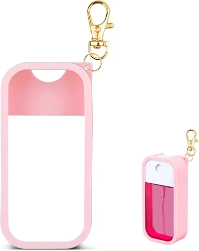 Image of CERCGVEL Silicone Case Compatible with Touchland Travel Size Body Mist 2 FL. OZ., Protective Case with Keychain for Power Essence Hydrating Body & Hair Fragrance, Hand Sanitizer Accessory (Pink)
