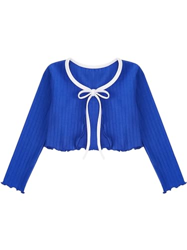 Hansber Kids Girls Lace-up Ribbed Ballet Dance Crop Top Cardigan Long Sleeve Shrug Sweater Ballerina Practice Warm Up Tops3