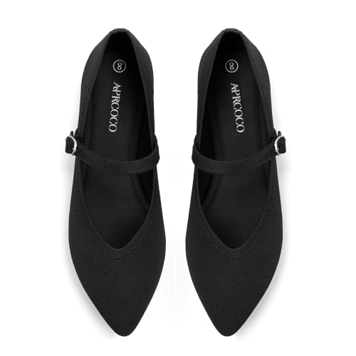 Flats for Women Knit Pointed Toe Ballet Flat with Ankle Strap Washable Casual Womens Shoes Comfort Office - Main Image