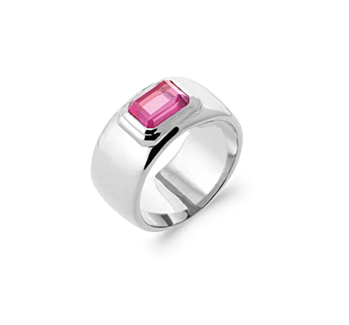 Bague en argent 925 rhodié anneau large et oxyde de zirconium facetté rose rectangle