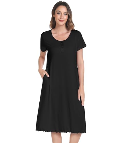 Image of NACHILA Bamboo Viscose Nightgown for Women Short Sleeve Crew Neck Sleepwear