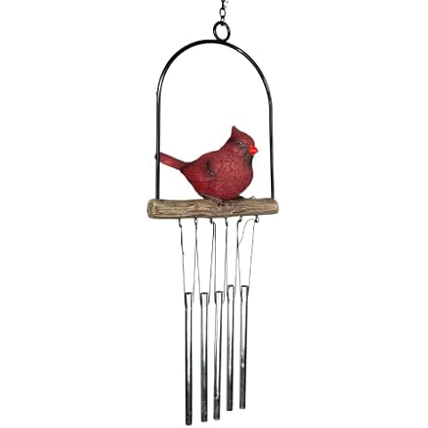 Perched Cardinal Wind Chime Memorial for Loved Ones, Bereavement Gift, Hanging Garden Decor, 18 Inch Cover