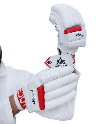 Image of Whitedot Winged Cricket Batting Gloves||Suitable for Youth|Medium Left Hand||White