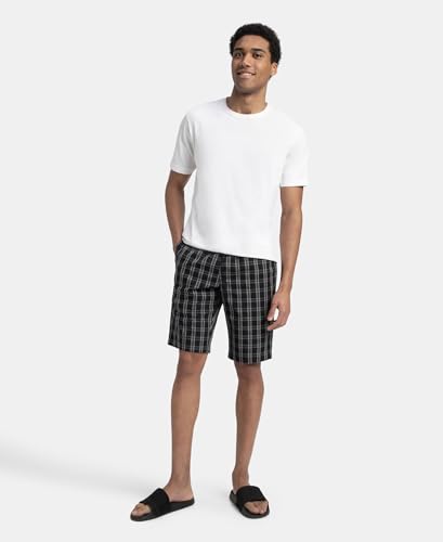 Image of Jockey 9005 Men's Super Combed Mercerized Cotton Woven Fabric Regular Fit Printed Bermuda with Side Pockets