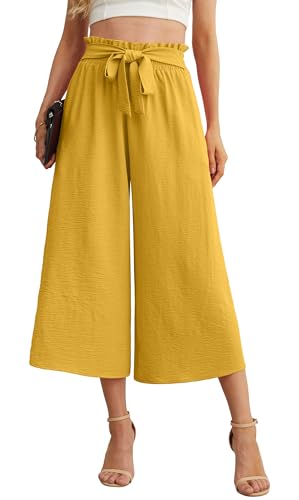 Image of IWOLLENCE Women Flowy Loose Wide Leg Pant Summer Beach Casual Trousers high Waist Adjustable Knot Business Work Casual Pants