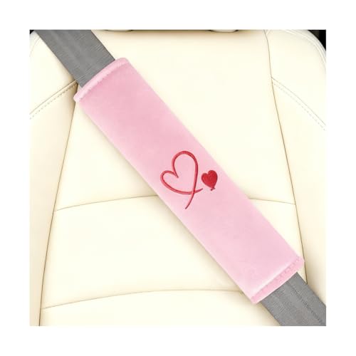 FALVFUN 2PCS Car Seat Belt Covers, Polyester Cute Heart Vehicle Seatbelt Shoulder Pads, Automotive Interior Seatbelt Harness Neck Cushion Decor Accessories, Universal for Truck SUV Sedan (Pink)