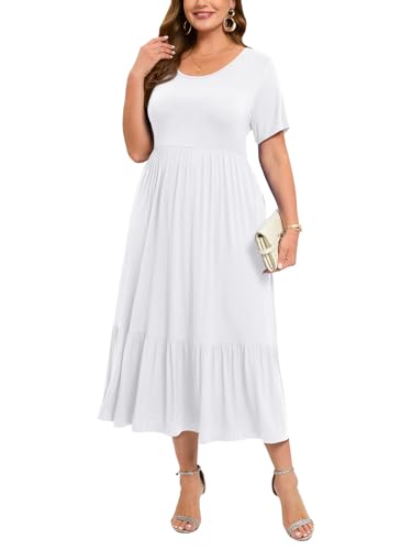 LARACE Plus Size Dresses for Women Summer Casual Short Sleeve Long Dress Flowy Maxi Beach Dresses with Pockets L-6XL