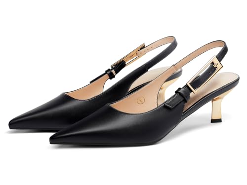 Image of Coutgo Womens Slingback Kitten Heels Closed Pointed Toe Pumps Buckle Strap Wedding Party Dress Shoes