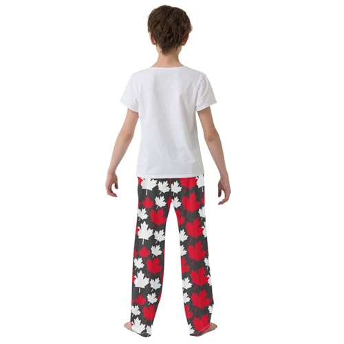 ZZXXB Beautiful Maple Leaves Boys Long Pants Soft Trousers Elastic Waist Kids Lounge Bottoms with Pockets S-XL3