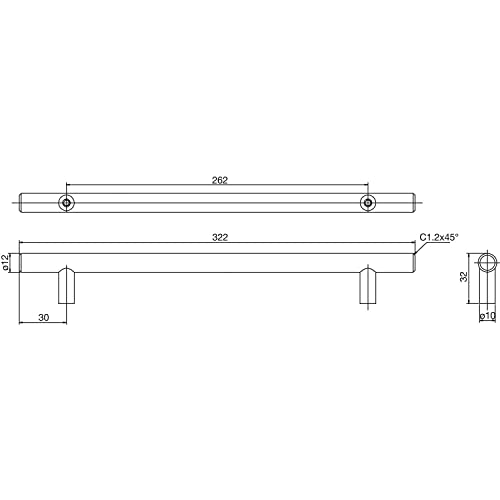 GRIMME Furniture Rail Handle Steel Stainless Steel Finish BA 262 mm, Stainless Steel Effect, LA 262 mm - Image 2
