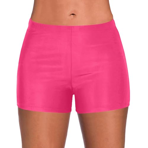 Damen Badeshorts Bikinihose Badehose Schnell Trocknende Boardshorts Bauchkontrolle Schwimmshorts Wassersport Boxershorts Bauch Weg Sport Bikini Shorts Strandshorts Bauchweg (XXY1-Pink, L)