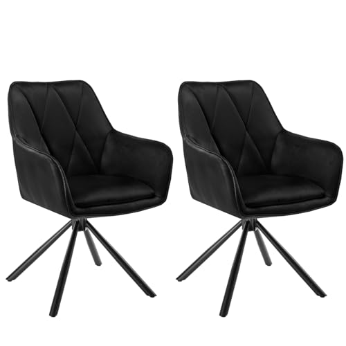 Lestarain Esszimmerstühle drehbar 2er Set, für Schlafzimmer Küche Wohnzimmer, Küchenstühle gepolstert mit Armlehnen Rückenlehne, Metallbeinen, Samt, Kunstleder, Schwarz
