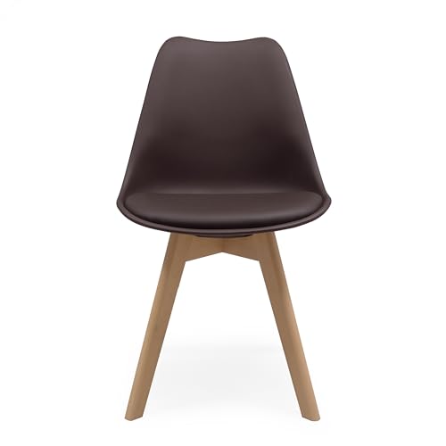 Homely - 1 Silla de Comedor o Cocina Day, Silla de diseño nórdico, Asiento de Polipropileno, Patas de Madera de Haya, Respaldo ergonómico, Color Chocolate