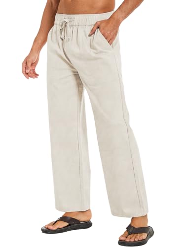 KAWATA Mens Casual Linen Pants Lightweight Elastic Waist Loose Fit Yoga Pant Beach Trouser2
