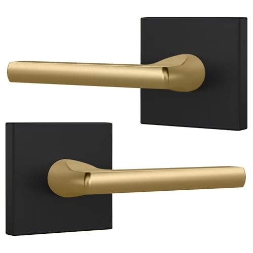 Image of Mega Handles Prime Dummy Lever, Door Handle for Closet or French Doors, Single Side Door Levers, Fits All Standard Door Sizes, Covered Screws Included - Matte Black /Satin Brass (2 Pack) 5 inch