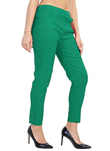 Vastraa Fusion Lycra Stretchable Slim-Fit Straight Casual Ethnic Cigarette Pants with Button | Narrow Bottom Trousers for Girls/Women/Ladies Rama GreenÂ || Medium Size
