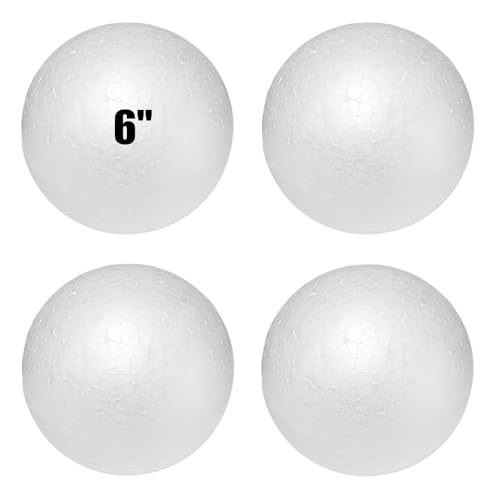 Styrofoam Balls 6 Inch 4PC Large White Foam Balls for Crafts DIY Craft Giant Foam Ball for Home and School Smooth Solid Round Ball (Styrofoam-6in-4pc)