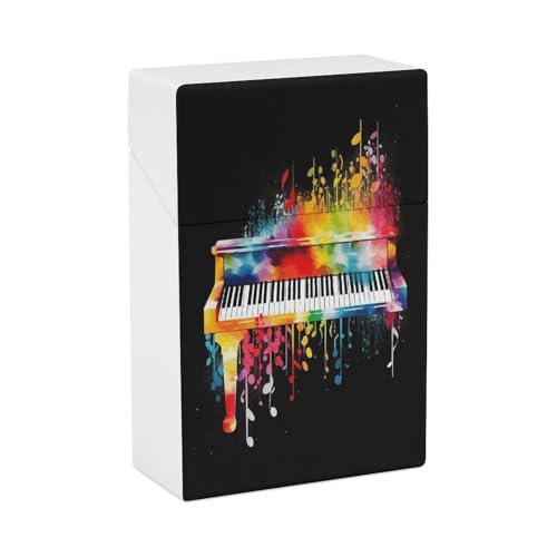 Estuche de plástico para cigarrillos con diseño de teclado de piano colorido y notas musicales, tamaño normal, con capacidad para 20 cigarrillos, funda protectora para exteriores.