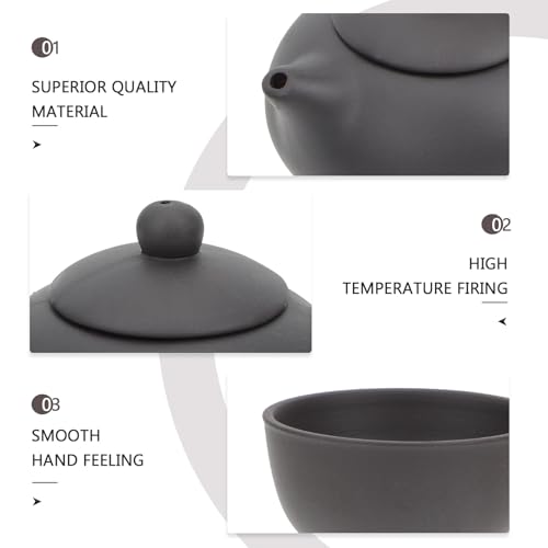 Juego de tetera de arcilla morada hecha a mano: set de té con 4 tazas de cerámica para el hogar 6